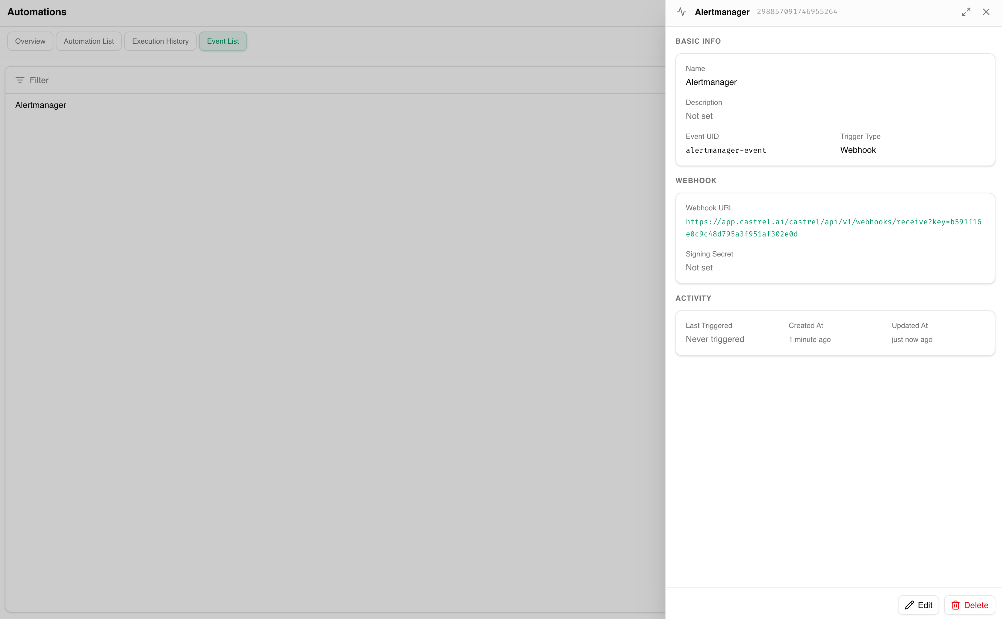 Event configuration screen